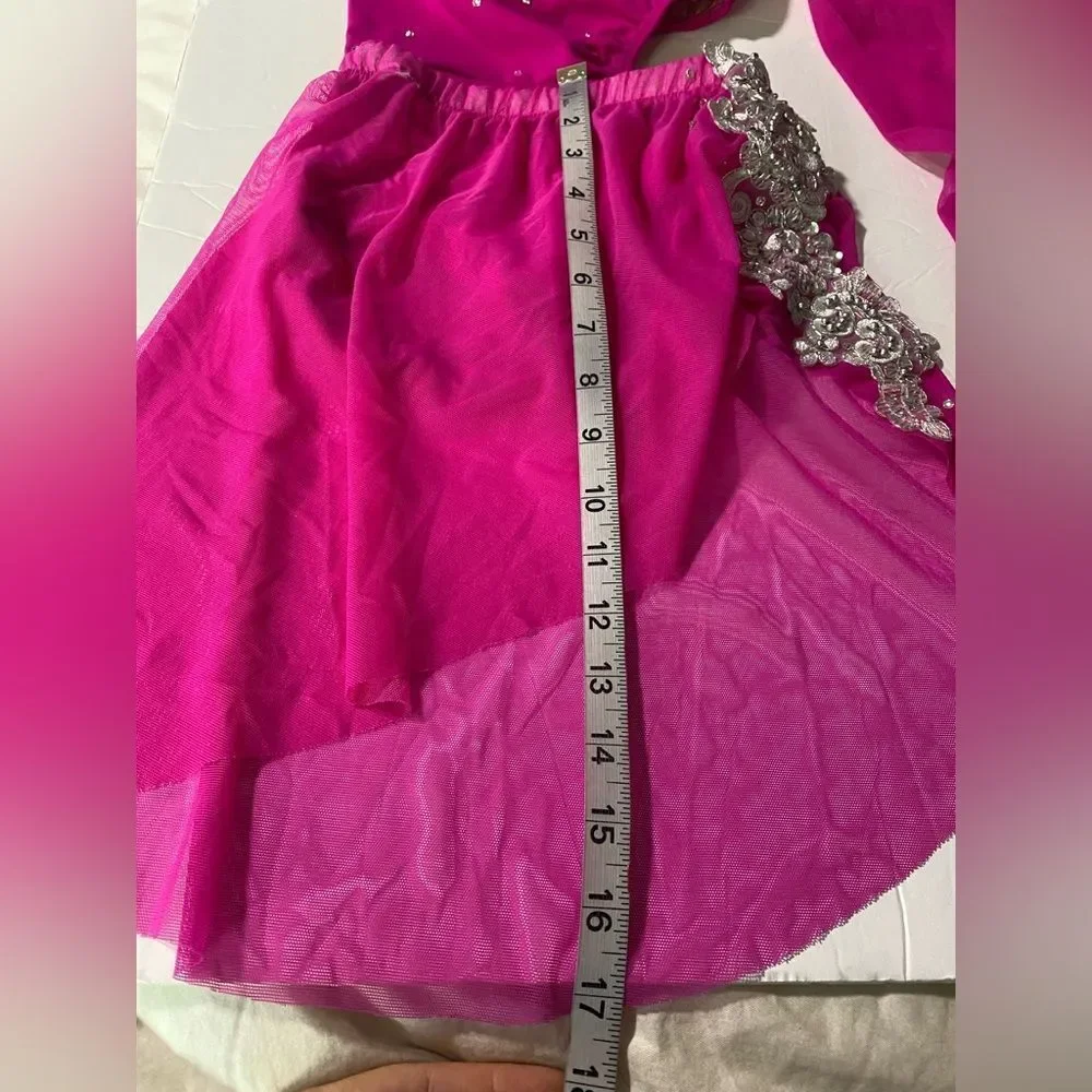 Custom made solo dance costume hot pink rhinestone illusion skirt LC child